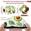 2 PCS Reusable Shower Caps with 2 Satin Scrunchies for Women, Large Waterproof Shower Bonnet Washable Elastic Band Bath Hair Hat for Long Hair, avocado pattern (4) view 3