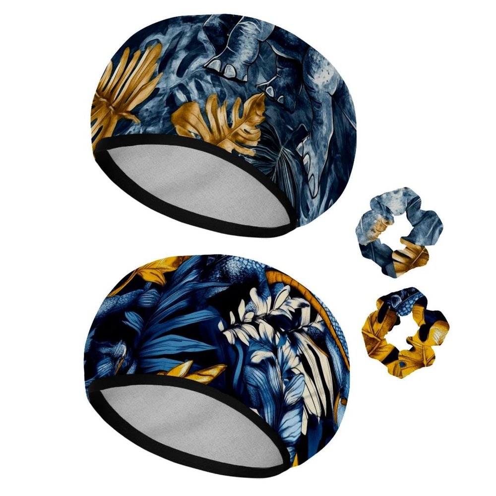 2 PCS Reusable Shower Caps with 2 Satin Scrunchies for Women, Large Waterproof Shower Bonnet Washable Elastic Band Bath Hair Hat for Long Hair, Cute dinosaur (1)