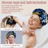 2 PCS Reusable Shower Caps with 2 Satin Scrunchies for Women, Large Waterproof Shower Bonnet Washable Elastic Band Bath Hair Hat for Long Hair, Cute dinosaur (1) view 2