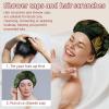 2 PCS Reusable Shower Caps with 2 Satin Scrunchies for Women, Large Waterproof Shower Bonnet Washable Elastic Band Bath Hair Hat for Long Hair, cute sloths and tropical palm leaves (12) view 2