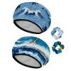 2 PCS Shower Cap for Women, summer island palm tree ocean wave (3) Shower Caps + 2 Satin Scrunchies, Waterproof Bath Caps Elastic and Reusable Hair Cap for Shower view 1