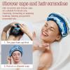 2 PCS Shower Cap for Women, summer island palm tree ocean wave (3) Shower Caps + 2 Satin Scrunchies, Waterproof Bath Caps Elastic and Reusable Hair Cap for Shower view 2