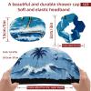 2 PCS Shower Cap for Women, summer island palm tree ocean wave (3) Shower Caps + 2 Satin Scrunchies, Waterproof Bath Caps Elastic and Reusable Hair Cap for Shower view 3