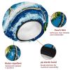 2 PCS Shower Cap for Women, summer island palm tree ocean wave (3) Shower Caps + 2 Satin Scrunchies, Waterproof Bath Caps Elastic and Reusable Hair Cap for Shower view 4