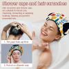 2 PCS Reusable Shower Caps with 2 Satin Scrunchies for Women, Large Waterproof Shower Bonnet Washable Elastic Band Bath Hair Hat for Long Hair, cute black cats and flowers (37) view 2