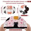 2 PCS Reusable Shower Caps with 2 Satin Scrunchies for Women, Large Waterproof Shower Bonnet Washable Elastic Band Bath Hair Hat for Long Hair, Cute Cats (4) view 3