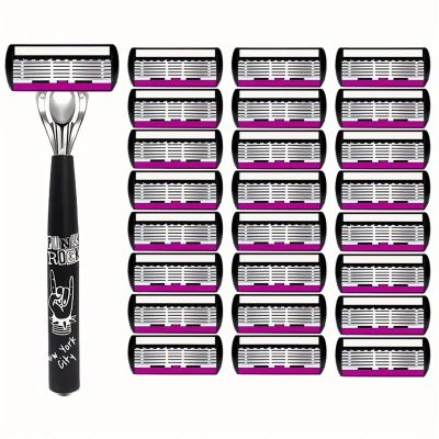 Design Women's Reusable Razor With 6-Layer Shaver, Imported Blades, And Interchangeable Multi-Head For Smooth Shaving(1Shaver 24 Blades)