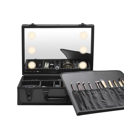 Acronmers Large Capacity Makeup Bag with LED Mirror, Makeup Case Organizer with 3 Color Light Adjustable Brightness, Travel Make up Cosmetic Case for Women, Teens & Girls Gift(16 inches)