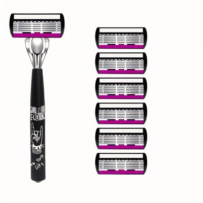 Design Women's Reusable Razor With 6-Layer Shaver, Imported Blades, And Interchangeable Multi-Head For Smooth Shaving(1Shaver 6Blades)