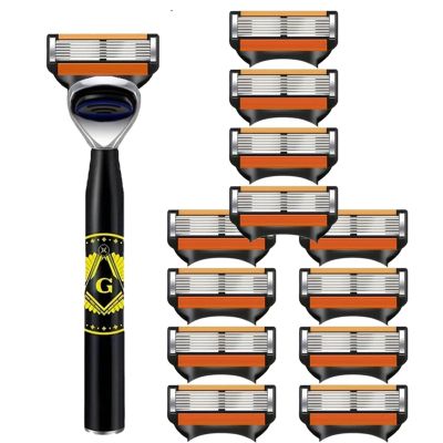 Six-blade Safety RazorSmooth Shaving Experience, Premium Metal Handle, Easy Blade Replacement, Ideal For Wet Shaving And Sensitive Skin(1 holder 12 blades)