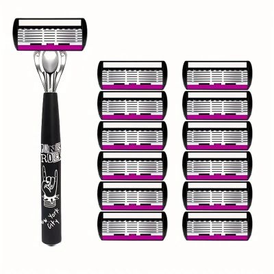 Design Women's Reusable Razor With 6-Layer Shaver, Imported Blades, And Interchangeable Multi-Head For Smooth Shaving(1Shaver 12 Blades)
