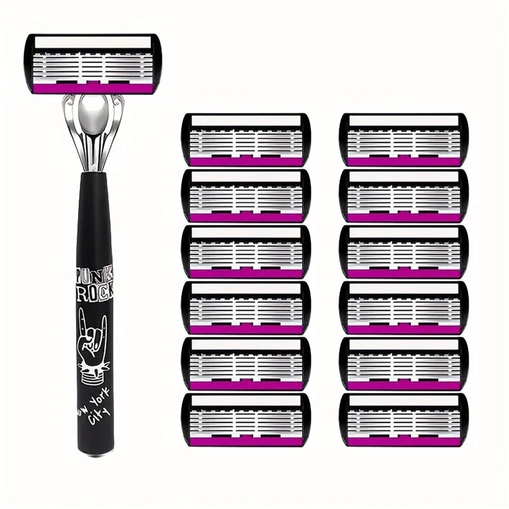 Design Women's Reusable Razor With 6-Layer Shaver, Imported Blades, And Interchangeable Multi-Head For Smooth Shaving(1Shaver 12 Blades)