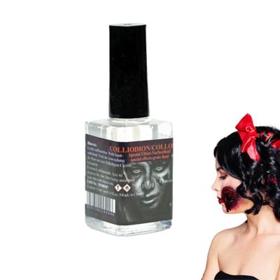 Rigid Collodion Scarring Liquid, 15ML Realistic Makeup Scar Liquid, Long Lasting Halloween Makeup Fake Scars Liquids with Brush, Halloween Cosmetic Face Body Scar Water, for Cosplay Party Stage