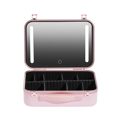 Acronmers Travel Makeup Case with Lighted Mirror, Makeup Box, Adjustable Brightness Makeup Train Case with Makeup Brushes Divider Detachable Dividers