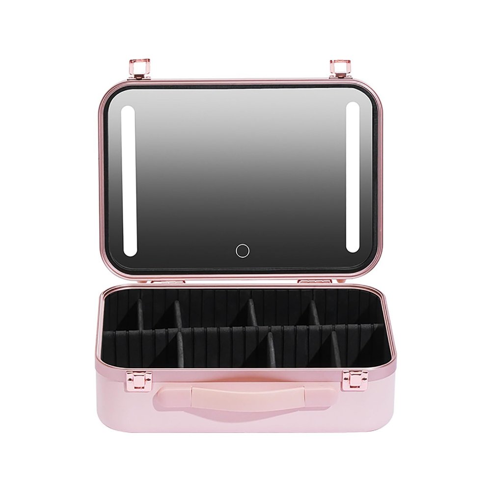 Acronmers Travel Makeup Case with Lighted Mirror, Makeup Box, Adjustable Brightness Makeup Train Case with Makeup Brushes Divider Detachable Dividers