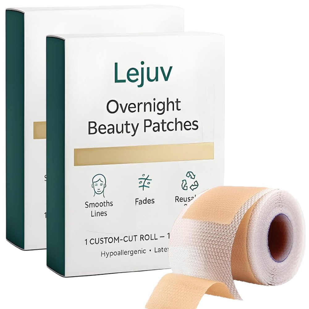 Lejuv Silicone Patches, Silicone Face Tape, Silicone Overnight Beauty Patches - Reusable Anti-Wrinkle Silicone Tape for Forehead, Eyes, Mouth, Neck, Firming & Smoother (2 pcs)