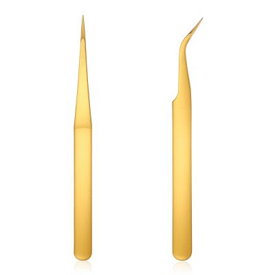 2 Pcs Nail Tweezers Stainless Steel Straight and Curved Tip Tweezers for Nail Art Craft Sticker Eyelash Extensions Jewelry Making