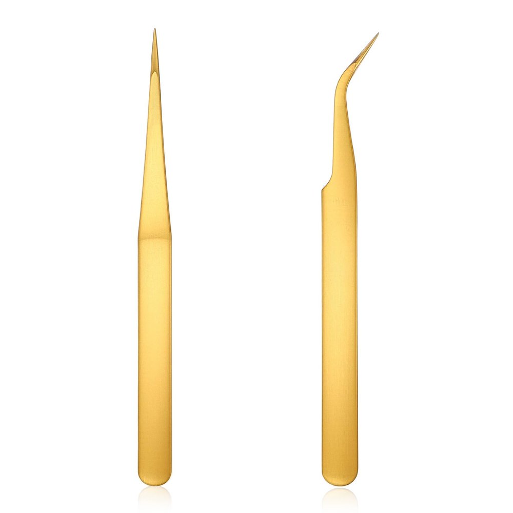 2 Pcs Nail Tweezers Stainless Steel Straight and Curved Tip Tweezers for Nail Art Craft Sticker Eyelash Extensions Jewelry Making