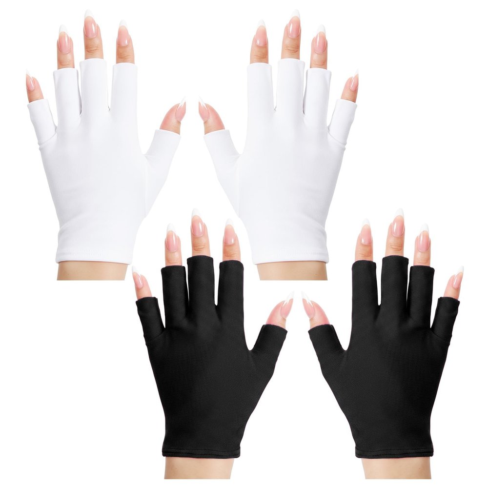 2 Pairs UV Gloves for Gel Nail Lamp, Fingerless Nail Lamp Gloves, Breathable Spandex Material for Nail Art and Outdoor Activities, Black and White
