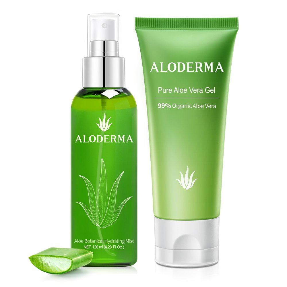 Aloderma Aloe Hydrating Set - Botanical Hydrating Mist, Aloe Vera Gel 4 Oz