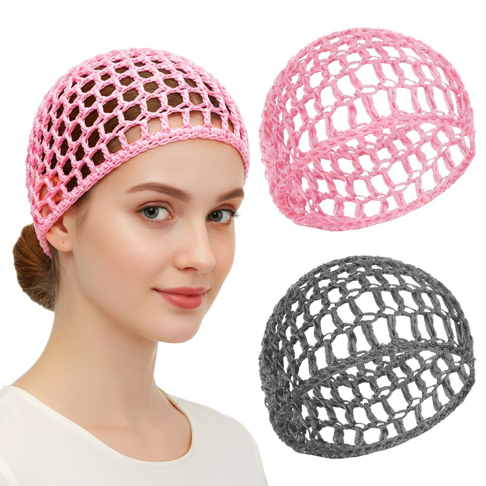 Hair Net for Silk Press 2 Pcs Shower Caps Hair Wrap Net Crochet Mesh Wrapping Wrap Elastic Sleeping Hairs Wraps Caps Reusable Nets Cap for Women Sleeping Makeup Shower (Gray, Pink)