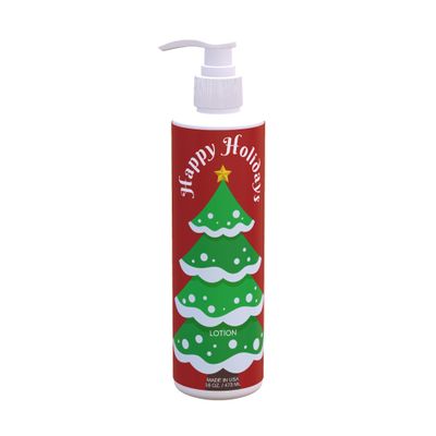 Christmas Hand & Body Lotion  Happy Holiday Design | Fresh Green Tea & Lemon Scent | 12 Pack 16 oz Pump Bottles | Message Decor for Bathrooms & Guest Suites | Paraben-Free, Made in USA
