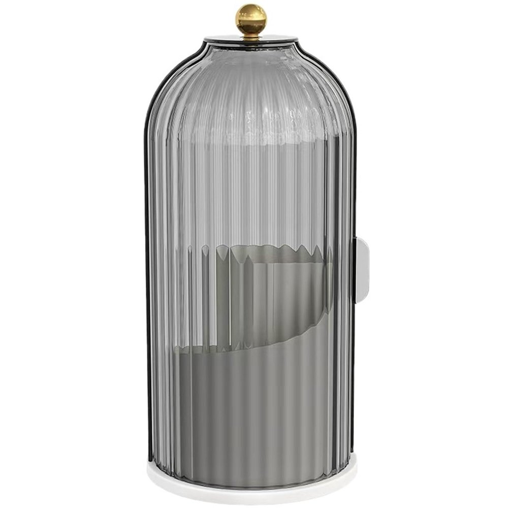 360 Rotating Makeup Brush Holder With Lid - Cosmetic Organizer(Gray)