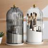 360 Rotating Makeup Brush Holder With Lid - Cosmetic Organizer(Gray) view 3