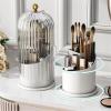 360 Rotating Makeup Brush Holder With Lid - Cosmetic Organizer(Gray) view 4