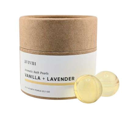 Avivni Moisturizing Bath Oil Beads (15 Pearls), Vanilla Lavender, Biodegradable, Recyclable Container, Mother's Day