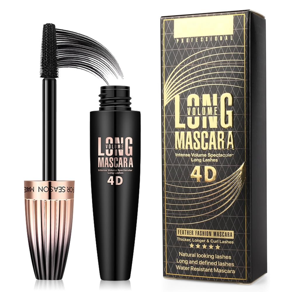 4D Silk Fiber Lash Mascara, Waterproof Long Lasting Mascara Black Volume and Length Natural, Exquisitely Full, Lengthening Thickening Softer Fuller Lashes Amplify Smudge-Proof Eyelash Mascaras