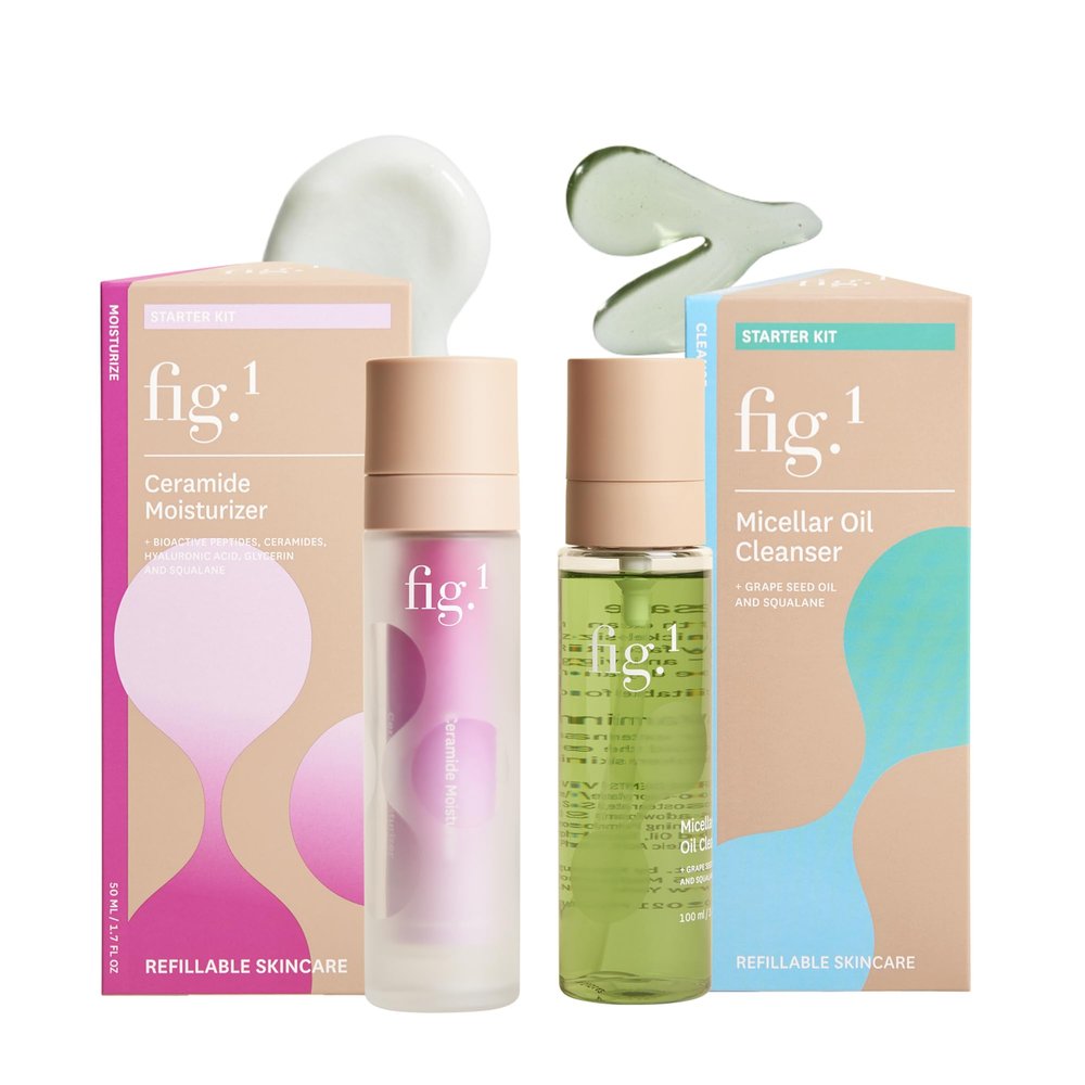 Fig.1 Hero Duo - Micellar Oil Cleanser Makeup Remover + Ceramide Moisturizer | 2-Step Routine to Cleanse, Hydrate & Strengthen Skin Barrier | Dermatologist Developed, Vegan, Refillable
