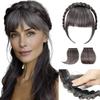 SARLA Braided Headband with 3 Detachable Clip in Bangs Fringe Hairpieces Fake Synthetic Hair Band Bangs for Women Pepper Grey view 1