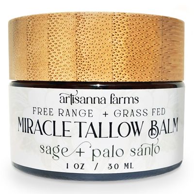 Artisanna Farms Miracle Tallow Balm - Hand-Crafted in the USA With Manuka Honey, Grass-Fed Tallow & Medicinal Plants for Healing & Nourishing All Skin Types (1 oz, Sage & Palo Santo)