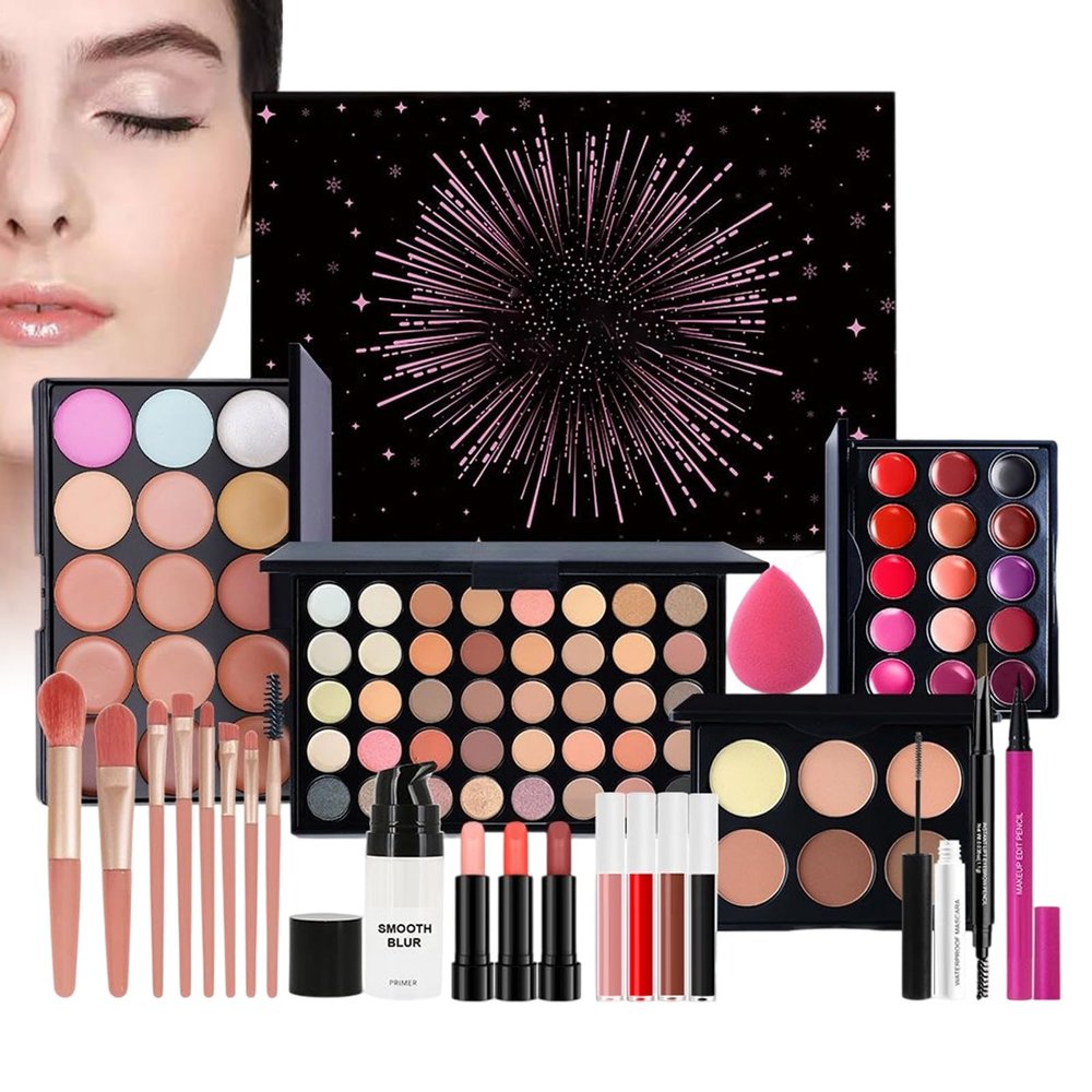 Beginners Women's Complete Makeup Gift Set - Earth-Tone Eyeshadow Lip Gloss Lipstick | 8-Hour Durability, Resisting Sweat & Friction | for Girls Teens Birthday Christmas - Nine-Grid Eyeshadow Palette
