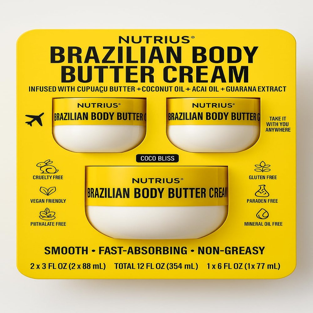 Brazilian Body Butter Cream 3-Pack 6 fl oz + (2) 3 fl oz Cupuau Butter Infused, Fast-Absorbing, Non-Greasy Hydration