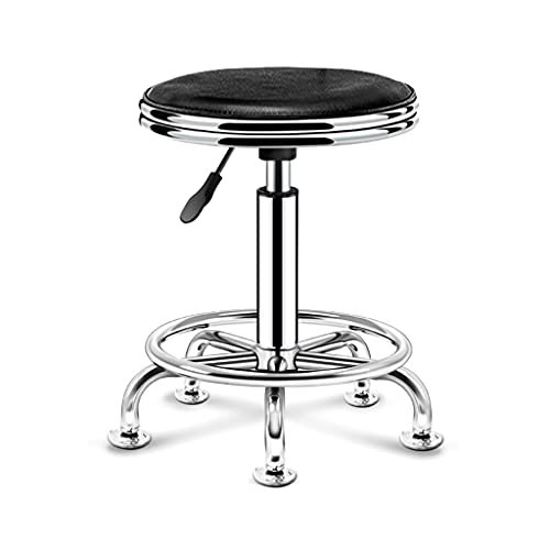 Adjustable Height Rolling Stool Chair with Back Support, PU Leather Swivel Office & Kitchen Chair, Drafting Stool with Wheels for Home & Shop - Black