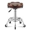Adjustable Round Rolling Stool with Wheels, Thicker Soft PU Leather Seat, Swivel Shop Stool with Footrest for Hairdressing, SPA, Salon - Gold/Brown Finish view 1