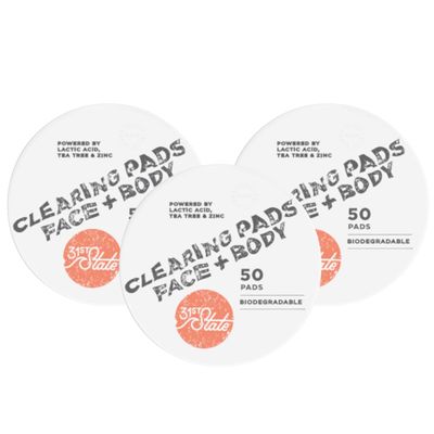 31st State Clearing Pads Face + Body, Set of 3, With Lactic Acid, Manuka Extract & Tea Tree, Fights Breakouts, pH-Balanced, Non-Stripping, For Teenage Skin