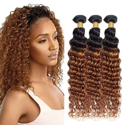 1B30 Ombre Brown Bundles Human Hair Deep Wave 3 Bundles 22 24 26 Inch Unprocessed Virgin Brown Loose Deep Curly Bundle Human Hair Extensions