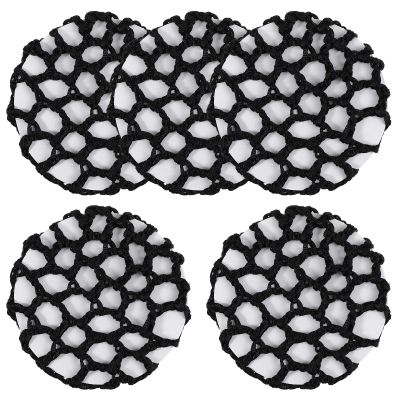 5Pcs Ballet Bun Hair Net for Girls, Reusable Hair Bun Covers for Women, Handmade Crochet Bun Mesh Cover, Stretchy Elastic Edge Thicker Knit Mesh, for Bank Clerk, Nurse, Ice Skater (Black)