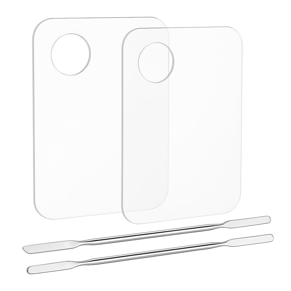 2PCS Acrylic Makeup Mixing Palette with 2PCS Spatula Set  Transparent Cosmetic Tray for Foundation, Eyeshadow, Lipstick & Nail Art, Durable & Portable Design
