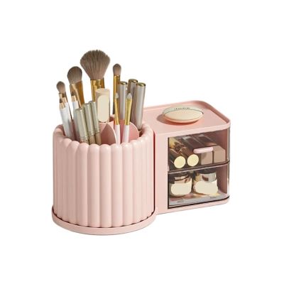 360 Rotating Makeup Desktop Cosmetic Storage Box - Large Capacity Portable Organizer (Dusty pink)
