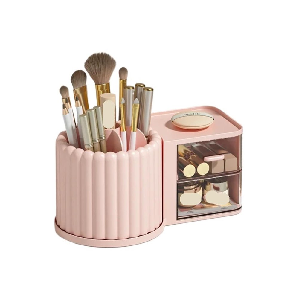 360 Rotating Makeup Desktop Cosmetic Storage Box - Large Capacity Portable Organizer (Dusty pink)