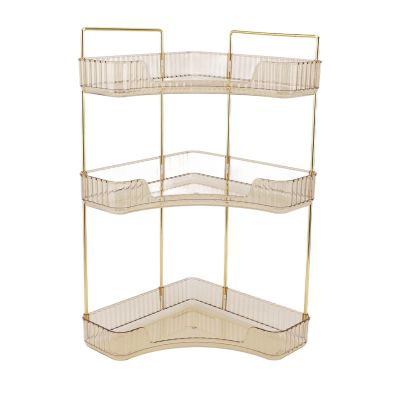 3 Tier Makeup Shelf Organizer | Aesthetic Corner Storage for Bathroom & Vanity | Cosmetic & Skincare Organizer with Multi - Use Design | Space Saving Countertop Solution (Amber)