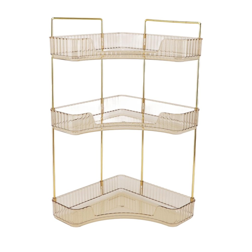 3 Tier Makeup Shelf Organizer | Aesthetic Corner Storage for Bathroom & Vanity | Cosmetic & Skincare Organizer with Multi - Use Design | Space Saving Countertop Solution (Amber)