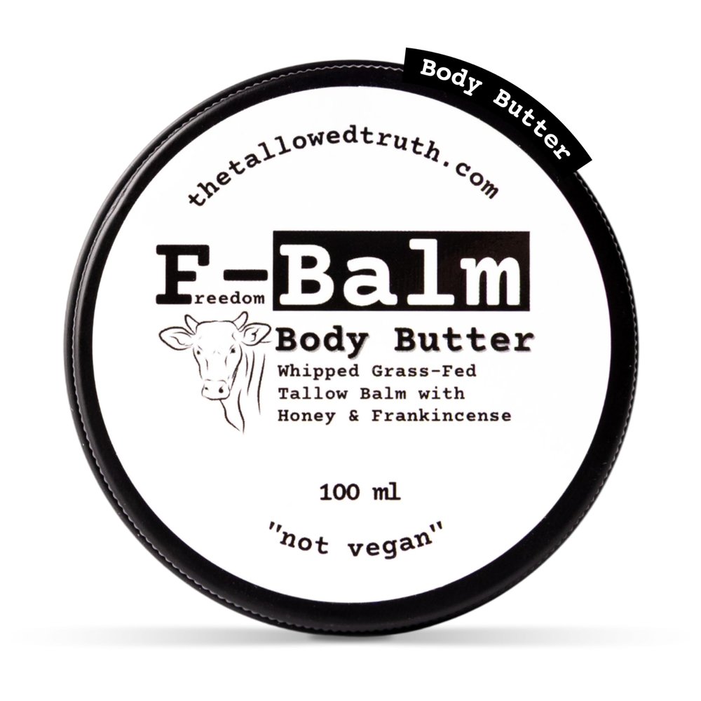 The Tallowed Truth F-Balm Whipped Body Butter - Grass Fed Beef Tallow Moisturizer - Deep Skin Hydration & Nourishing Care for Dry Skin - with Honey, Beeswax, Olive Oil, & Frankincense - 100ml