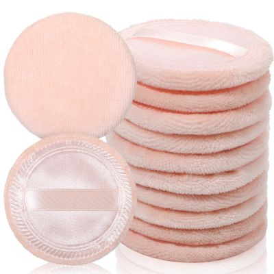 12 Pcs Makeup Pads for Face, Soft Round Makeup Puff with Ribbon Reusable Setting Puff Beauty Makeups Tools for Loose Setting Press(Skin-Colored)