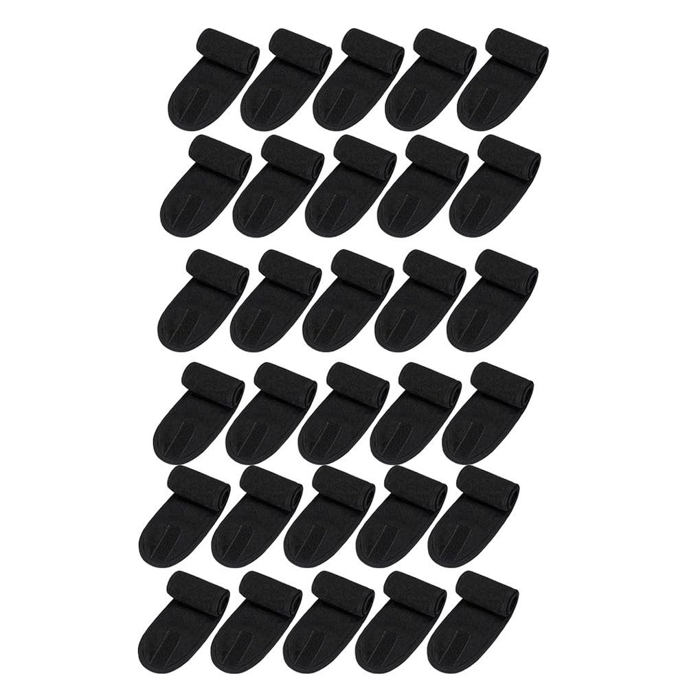 Bloepum 30 Pack Spa Headband Esthetician Hair Wrap for Women Adjustable Makeup Sports Shower Stretch Towel Black