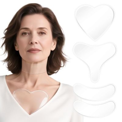 Silicone Neck Wrinkle Patches, Sleeping Reusable Overnight Anti Wrinkle Patch-es, Chest Neck Tape Lifting Invisible Anti Aging Silicone Ne-ck Patches for Wrin-kles Firming and Tightening,4 Pack